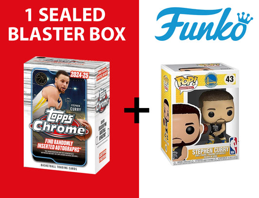 2024-25 Topps Chrome NBA Basketball Blaster Box + Steph Curry Funko Pop Warriors #43