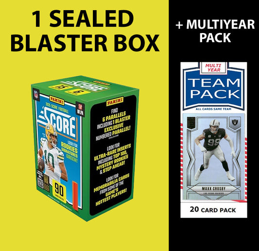 2025 SCORE Las Vegas Raiders Gift Pack - Sealed Blaster Box + Multiyear Team Pack Maxx Crosby