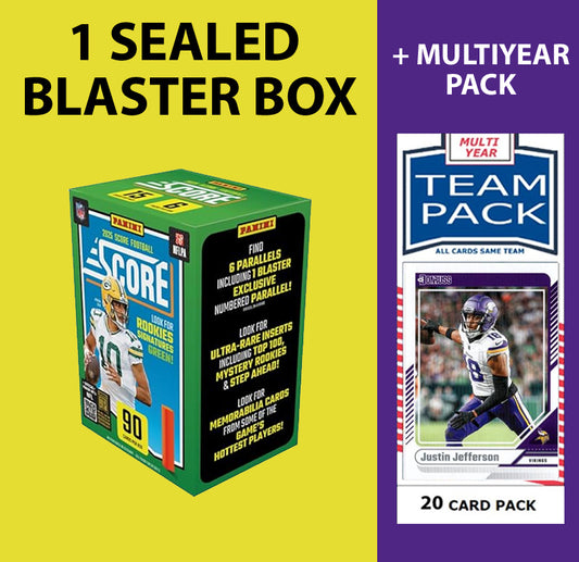 2025 SCORE Minnesota Vikings Gift Pack - Sealed Blaster Box + Multiyear Team Pack Justin Jefferson