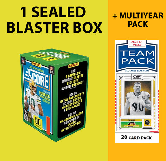 2025 SCORE Pittsburgh Steelers Gift Pack - Sealed Blaster Box + Multiyear Team Pack TJ Watt