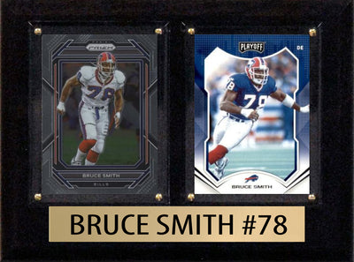 Bruce Smith Score Donruss 2025 2024 2 Card 6" x 8" football plaque with 2 trading cards and engraved nameplate, 6x8 fan cave display