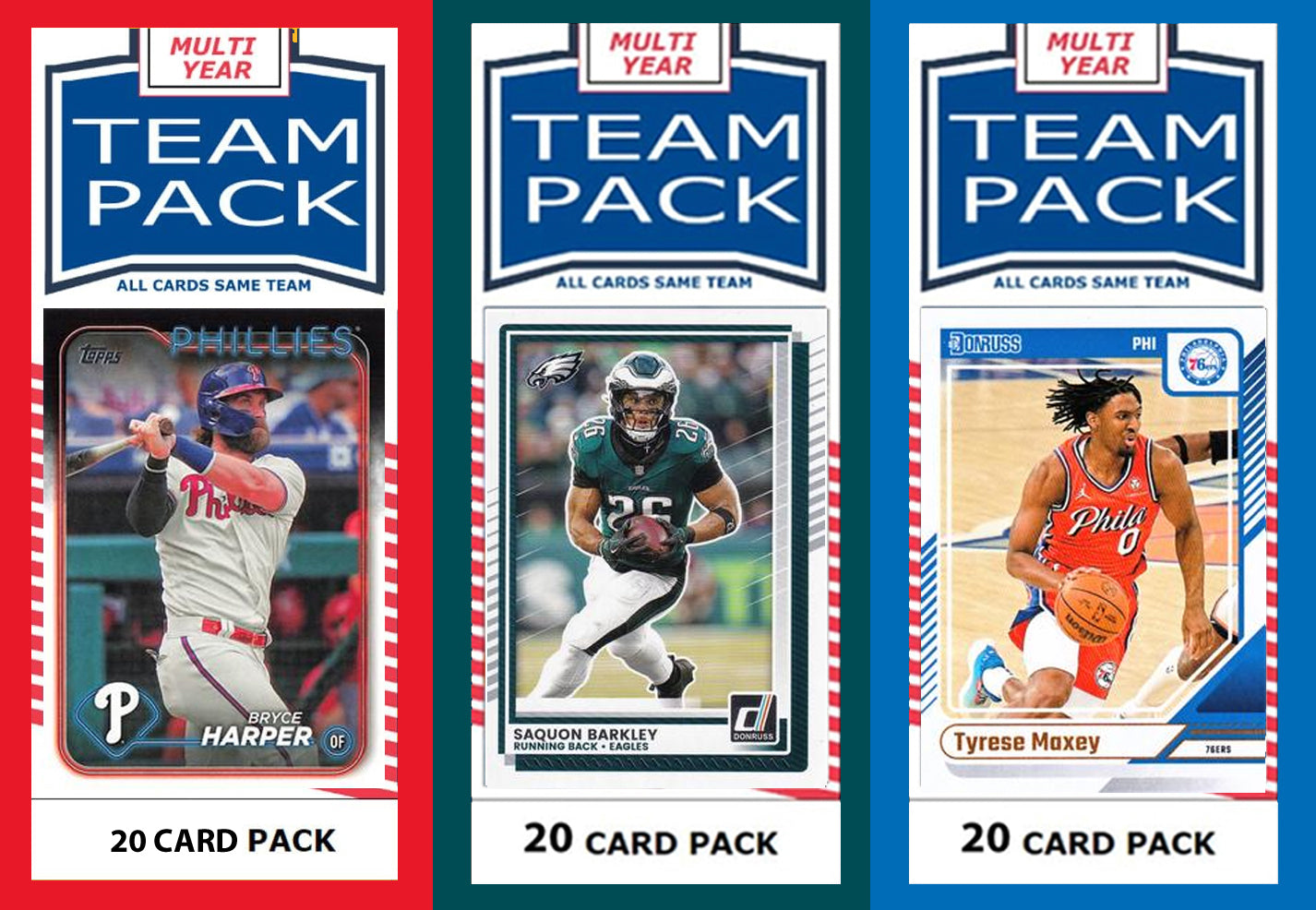 Philadelphia City Team Pack Phillies Eagles Sixers 76ers 2024 2026 2025 Harper Saquon Barkley Maxey