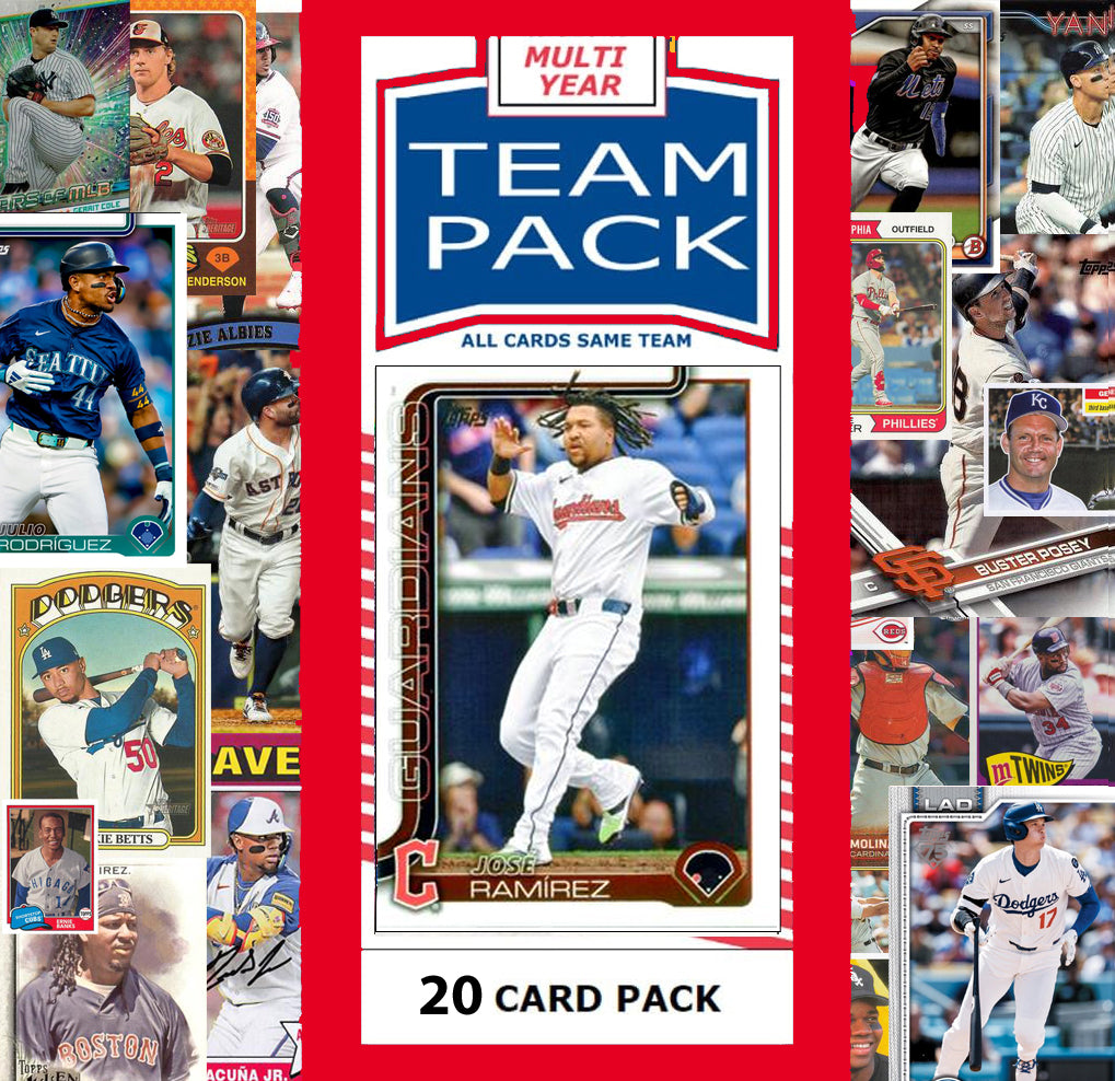 20 Card Multiyear Team Pack Cleveland Guardians Jose Ramirez 2024 2023 2025 Topps Stadium Club Archives Chrome Heritage Bowman