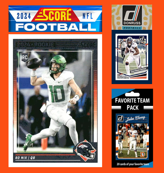 2024 SCORE NFL Denver Broncos Team Set Gift Pack + 2023 Donruss + 20 Card Pack Bo Nix RC 332 John Elway