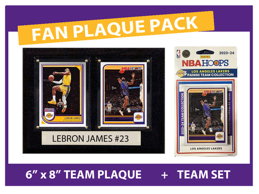 LA Lakers Fan Plaque Pack LeBron James + 2023-24 HOOPS Team Set