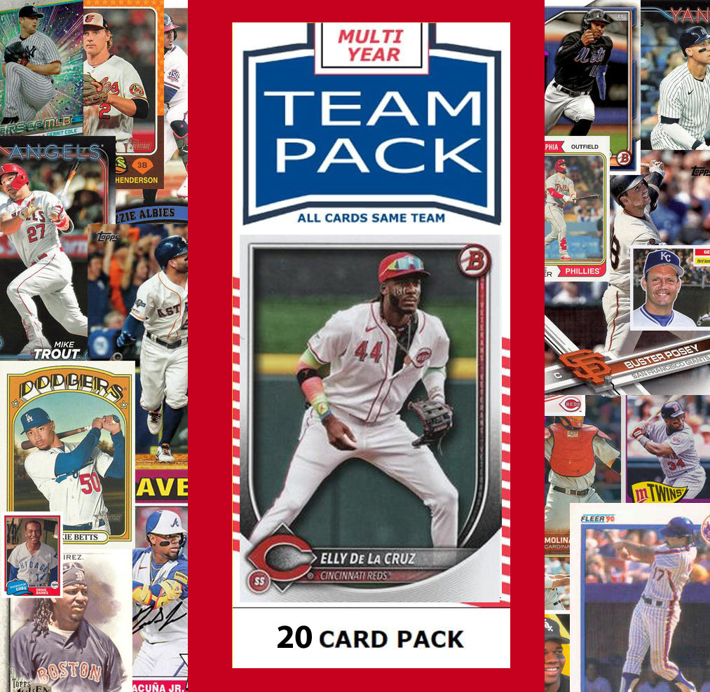 25 Card Multiyear Team Pack Cincinnati Reds 2024 2023 2025 Elly De La Cruz Topps Stadium Club Archives Chrome Heritage Bowman
