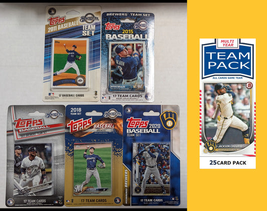 Topps Milwaukee Brewers Team Sets 2020 2018 2017 2015 2011 + Multiyear Pack 2025 Jackson Chourio