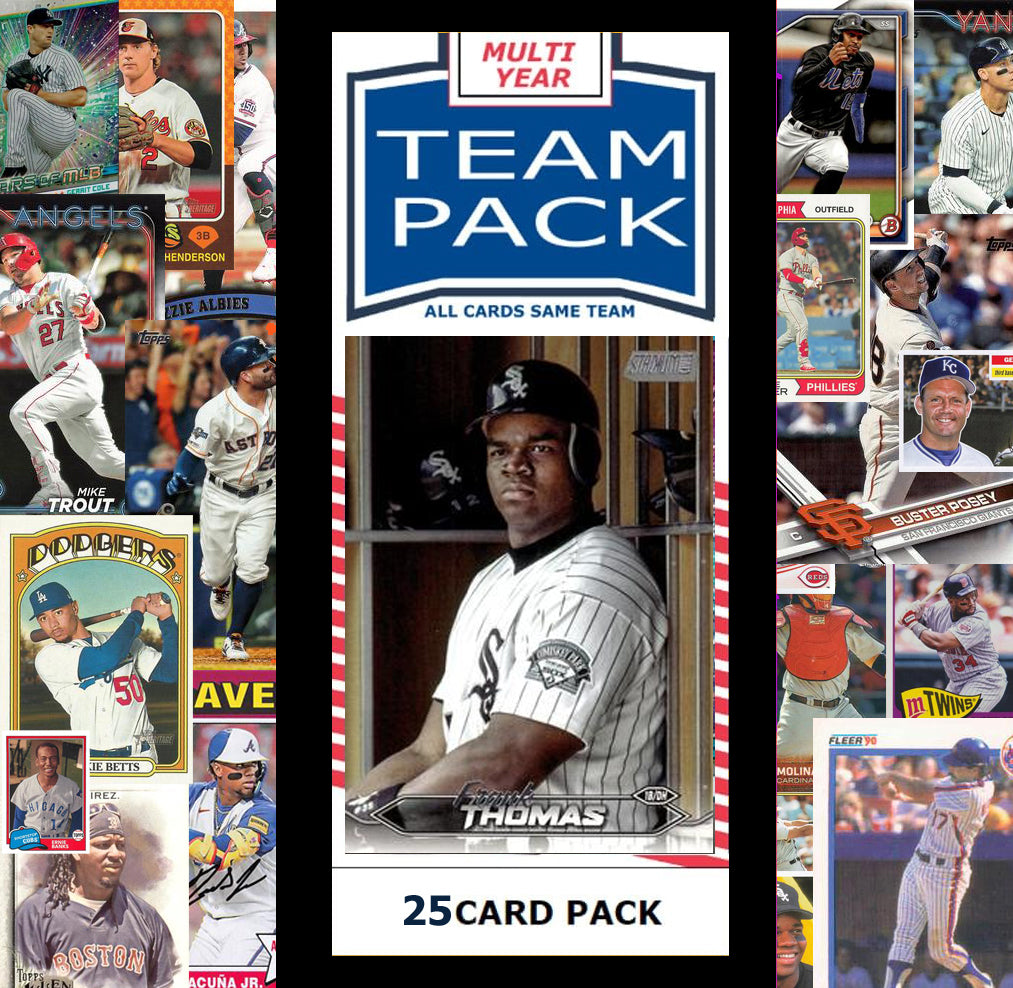 25 Card Multiyear Team Pack Chicago White Sox 2024 2023 2025 Frank Thomas Topps Stadium Club Archives Chrome Heritage Bowman