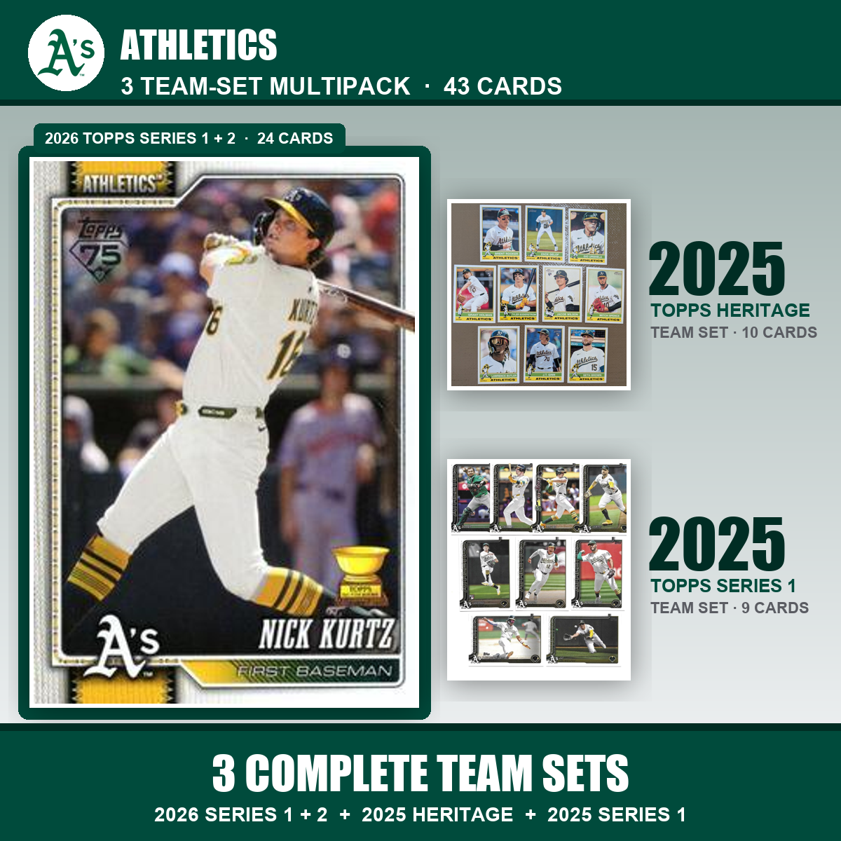 Athletics Baseball Team Set Multipack - 2026 Topps Series 1 & 2 + 2025 Heritage + 2025 Topps Series 1 - 3 Complete Team Sets - Nick Kurtz