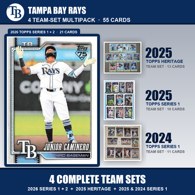 Tampa Bay Rays Baseball Team Set Multipack - 2026 Topps Series 1 & 2 + 2025 Heritage + 2025 2024 Topps Series 1 - 4 Complete Team Sets - Junior Caminero