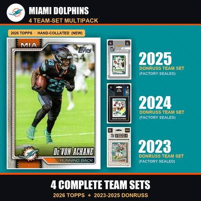 Miami Dolphins Football Team Set Multipack - 2026 Topps + 2025 2024 2023 Donruss - 4 Complete Team Sets - De'Von Achane
