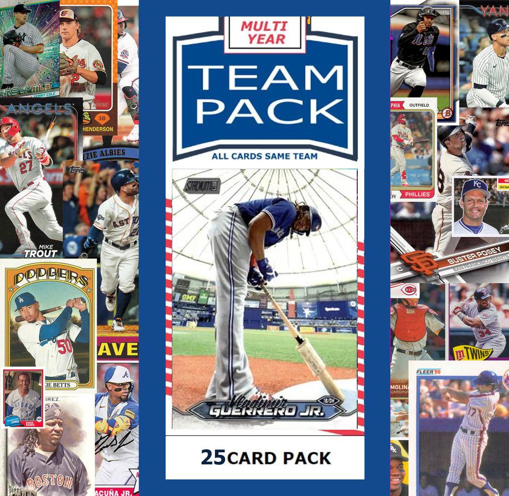 25 Card Multiyear Team Pack Toronto Blue Jays Vladimir Guerrero Jr 2024 2023 2025 Topps Stadium Club Archives Chrome Heritage Bowman