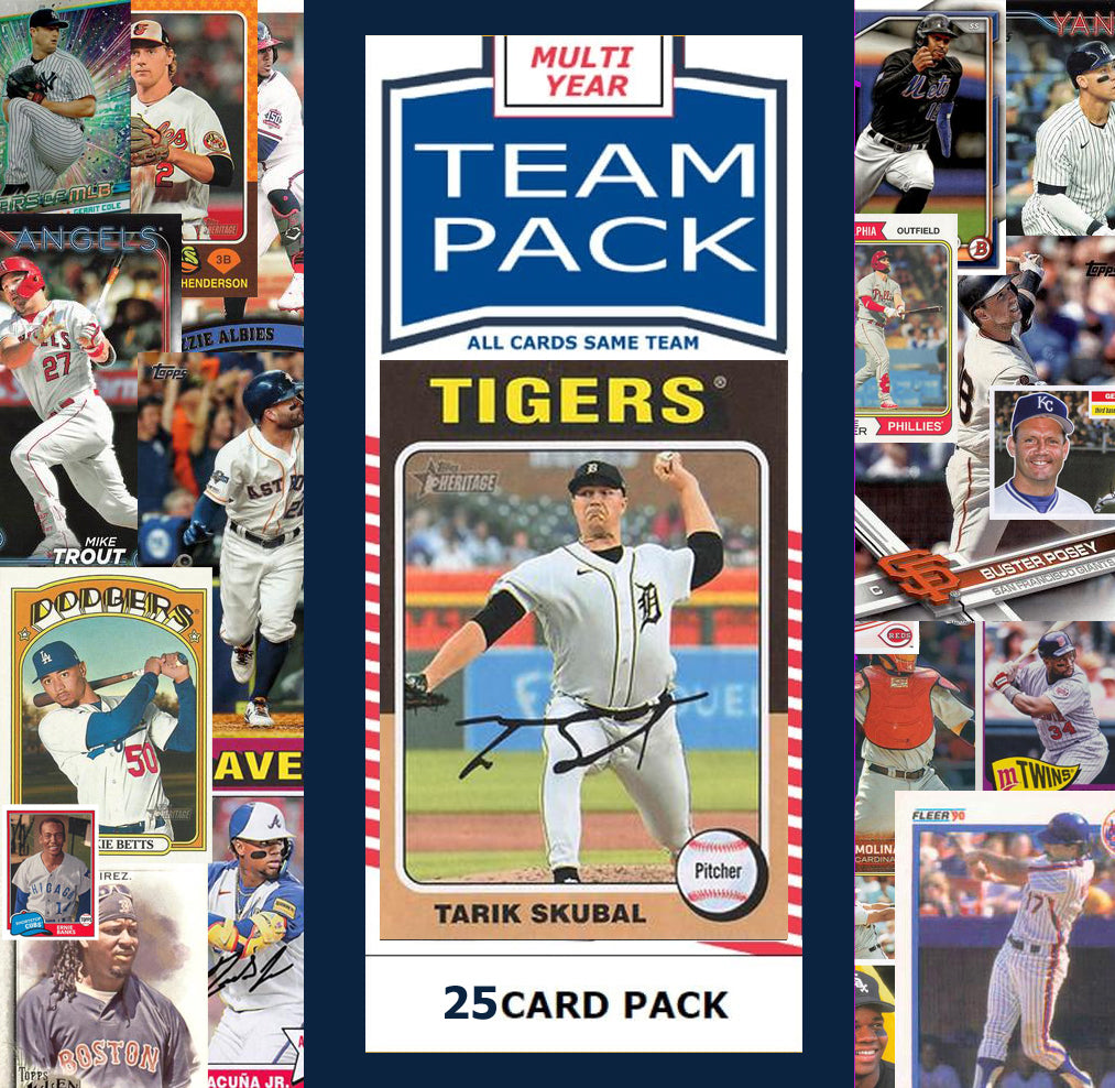 25 Card Multiyear Team Pack Detroit Tigers 2024 2023 2025 Tarik Skubal Topps Stadium Club Archives Chrome Heritage Bowman