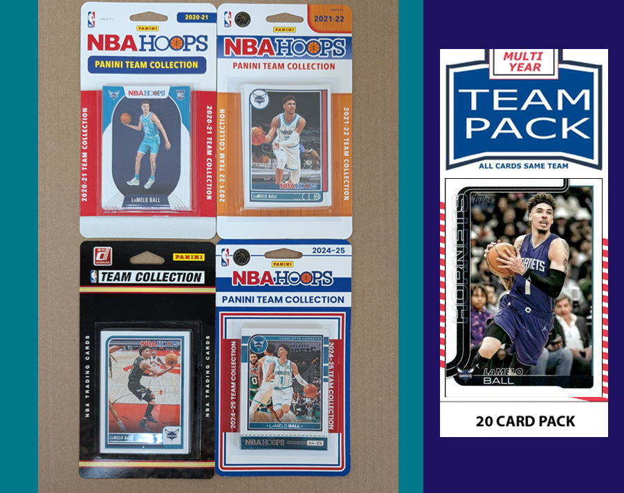 Charlotte Hornets Panini Hoops Team Sets 2025 2024 2023 2022 2021 2020 Lamelo Ball RC 223 + Multiyear Pack 2026 Topps