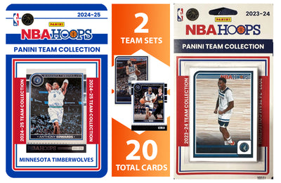2023 2024 2025 NBA Hoops Factory Sealed NBA Basketball Card 2 Team Set Bundle Minnesota Timberwolves - 20 Cards Total - Anthony Edwards, Naz Reid, Rudy Gobert