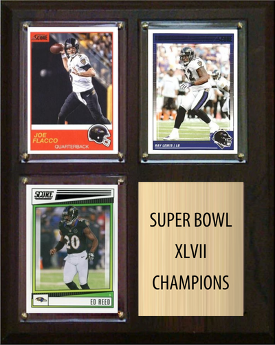 Baltimore Ravens Super Bowl XLVII Champions Fan Gift Plaque 8x10 3 Cards