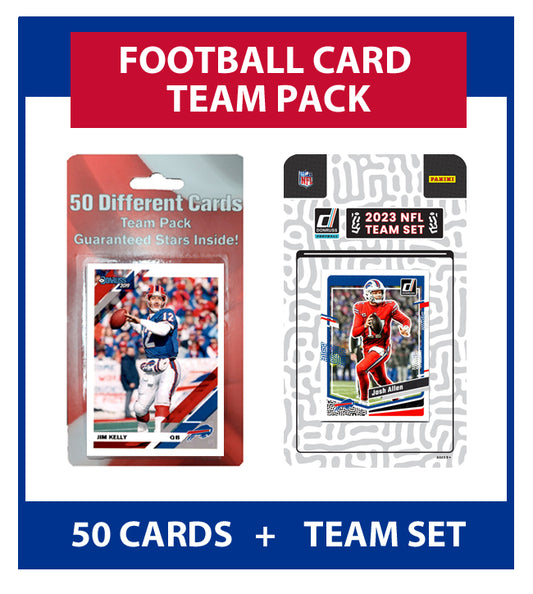 Buffalo Bills Team Pack 50 Cards Jim Kelly + 2023 Donruss Team Set Josh Allen