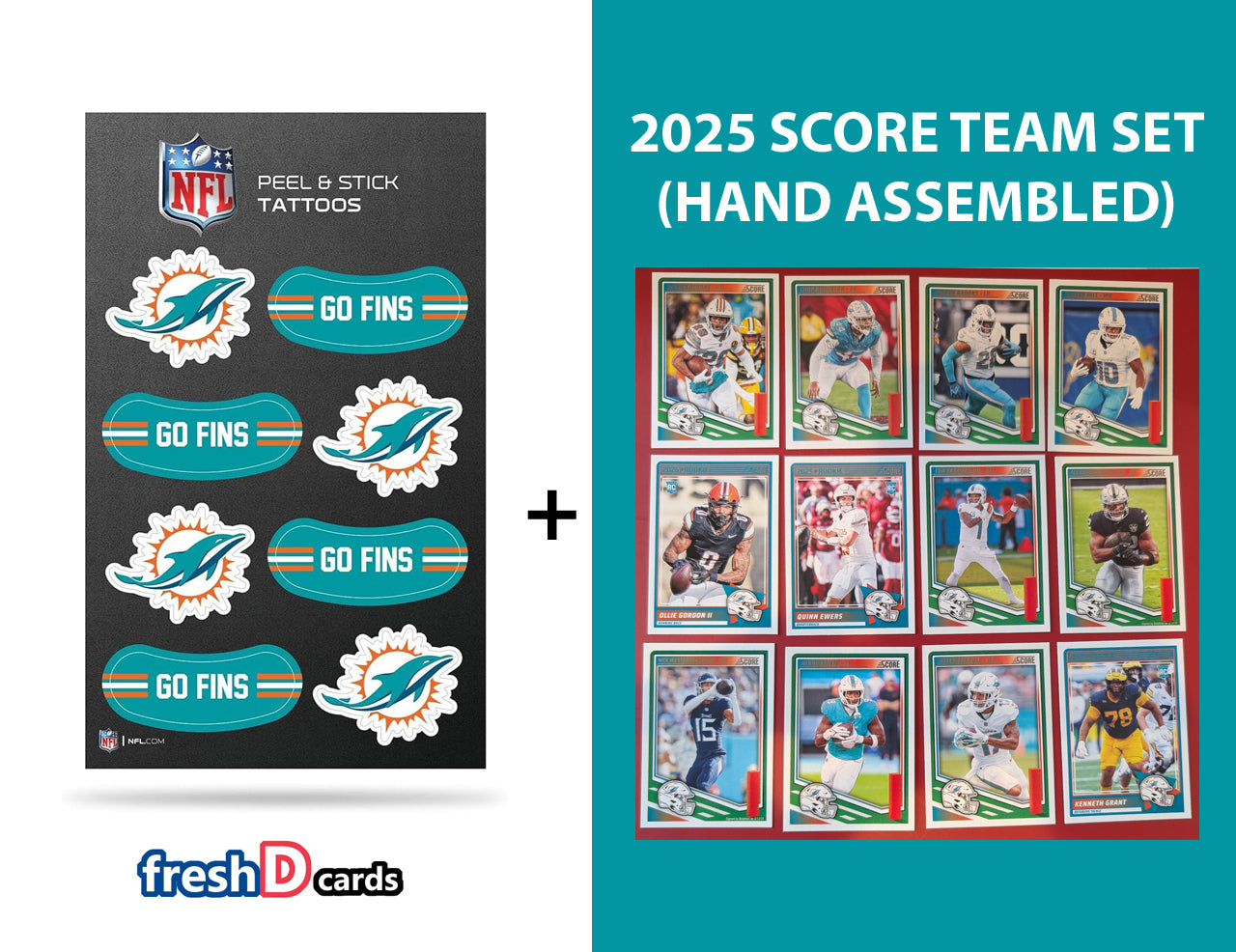 Miami Dolphins NFL Football Peel & Stick Temporary Tattoos + 2025 SCORE Team Set
