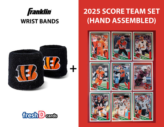 Franklin NFL Team Football Cincinnati Bengals Wrist Bands + 2025 Cards Team Set - Joe Burrow Chase