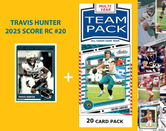 2025 SCORE Travis Hunter #20 RC + 20 Card Team Pack Jacksonville Jaguars 2025 2024 Donruss Lawrence