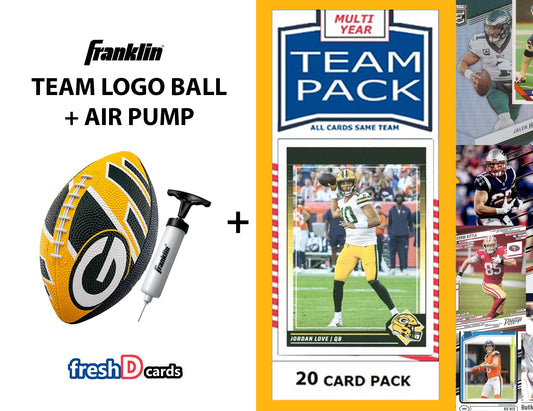 Franklin Sports NFL Team Football Green Bay Packers + Cards - Rubber Youth Mini 8.5" Pump Jordan Love