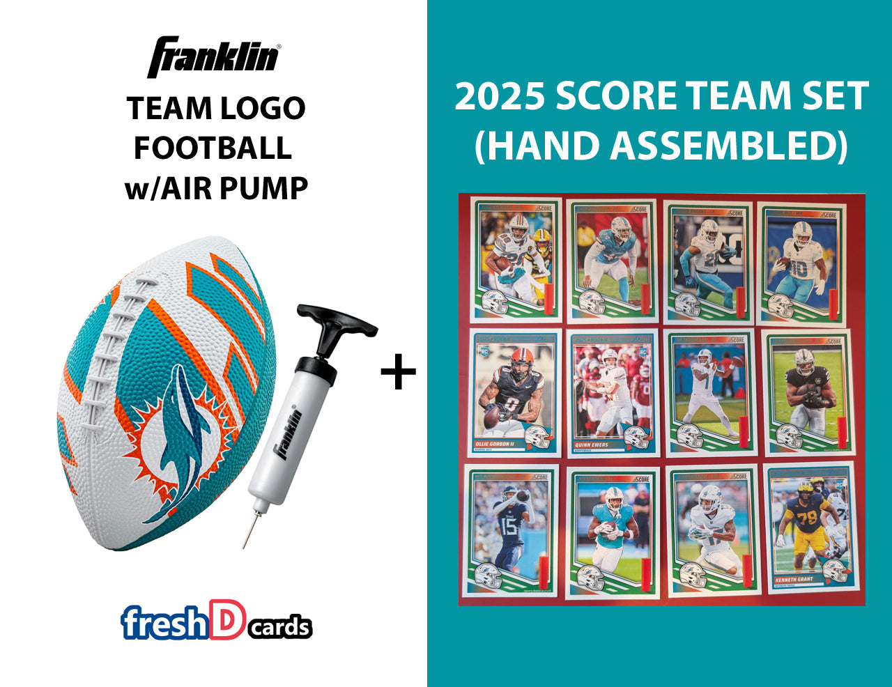 Franklin NFL Team Football Miami Dolphins + 2025 Cards - Rubber Youth Mini Pump Tyreek Hill