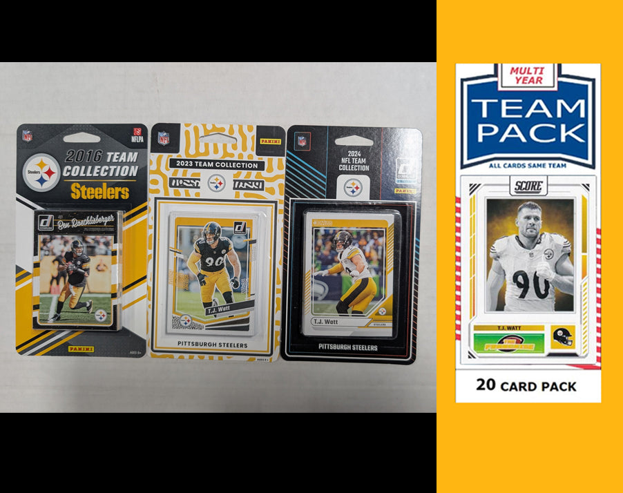 Donruss Steelers Team Set Bundle 2024 2023 2016 + Multiyear Pack 2025 SCORE Prizm TJ Watt