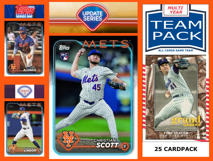 2024 Topps Update + Series 1 + 2 Team Set New York Mets Pete Alonso Lindor 25 Card Pack Tom Seaver