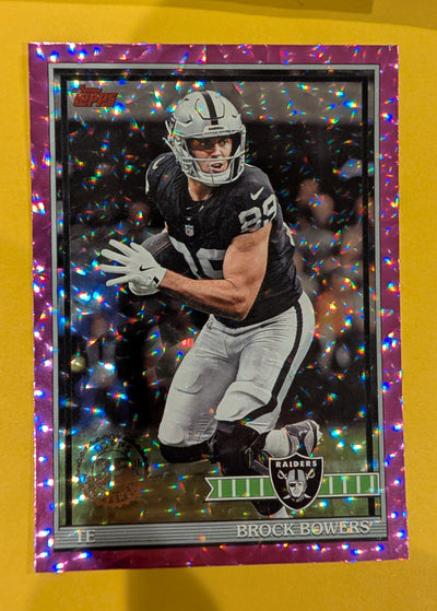 2026 Topps Football Brock Bowers 1991 Topps Football #91TF-34 Pink Crackle Foil