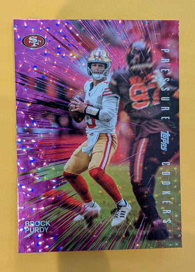 2026 Topps Football Brock Purdy Pressure Cookers #PC-25 Pink Crackle Foil