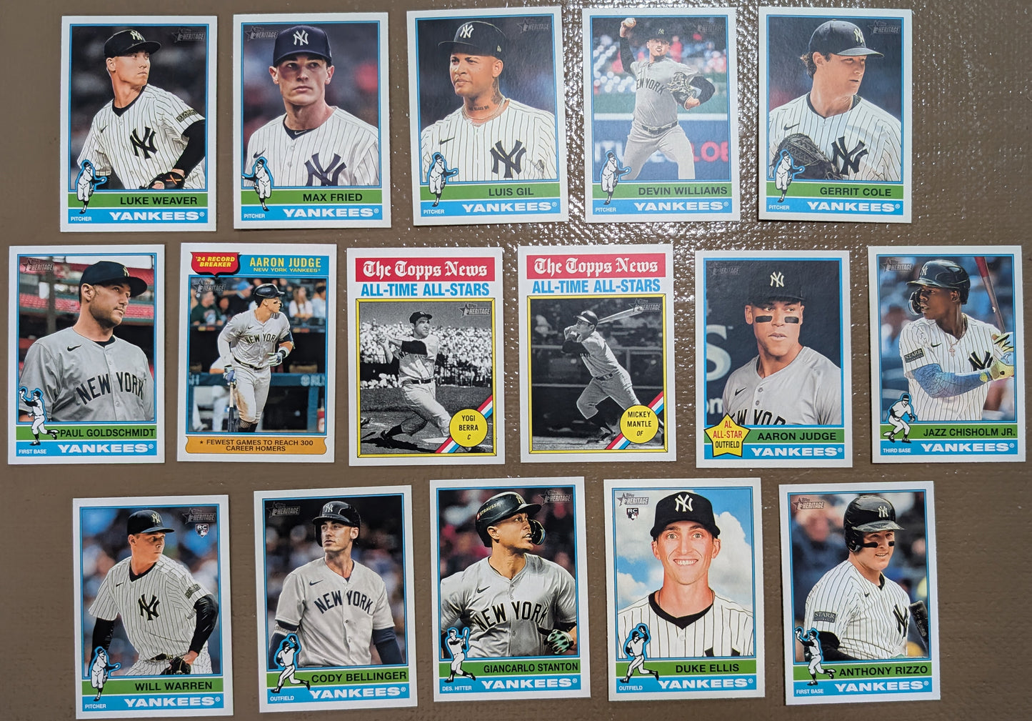 2025 Topps Heritage Baseball Team Set 16 Cards New York Yankees Aaron Judge Jazz Mantle Berra