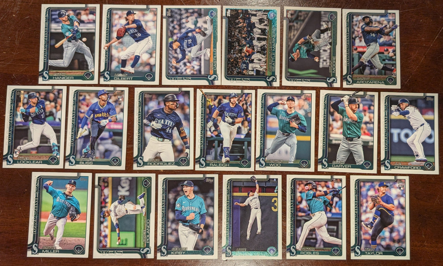2025 Topps Series 1 + 2 Baseball Team Set 19 Cards Seattle Mariners Cal Raleigh Julio Rodriguez Woo