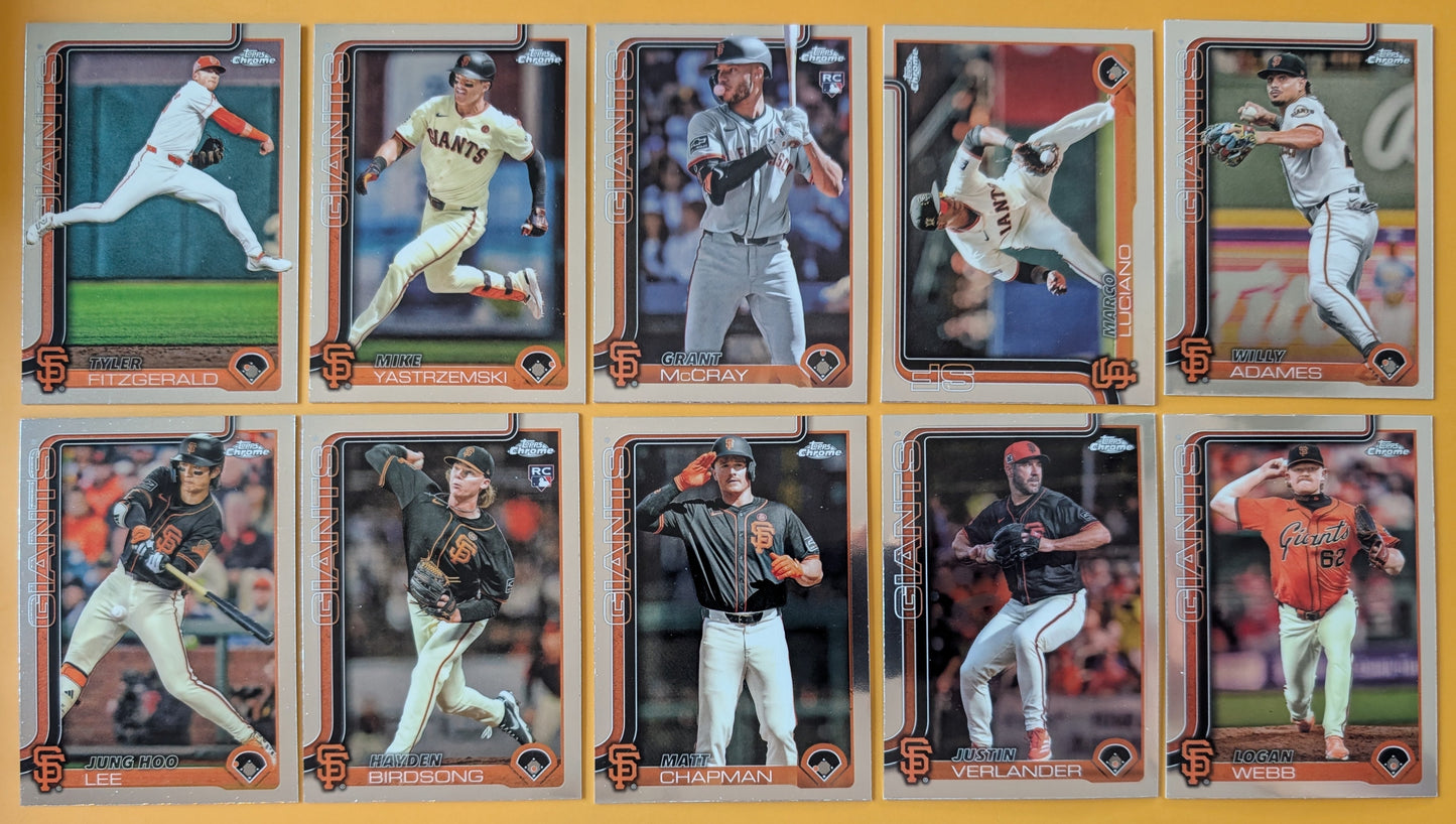 2025 Topps Chrome Baseball Team Set 10 San Francisco Giants Jung Ho Lee Adames