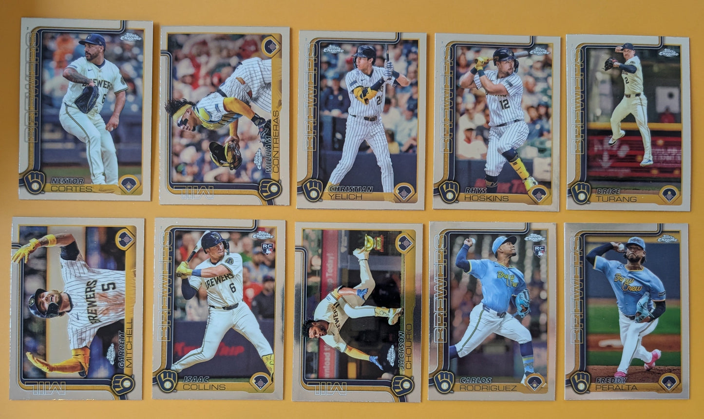2025 Topps Chrome Baseball Team Set 10 Milwaukee Brewers Jackson Chourio Turang