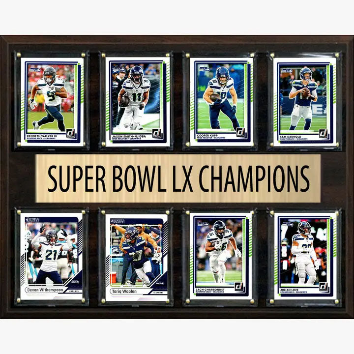 Seattle Seahawks Super Bowl LX 60 Champions 12" x 15" Eight-Card Plaque Darnold JSN