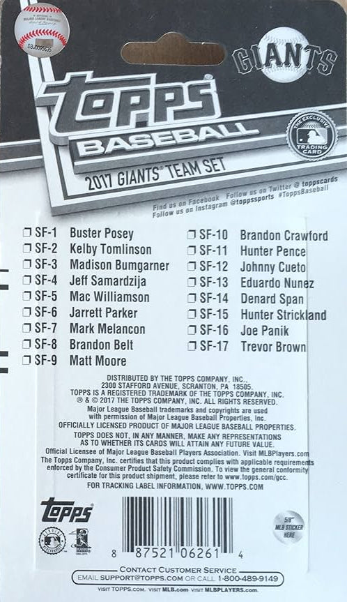 2017 Topps San Francisco Giants Factory Sealed Team Set Buster Posey Bumgarner Crawford Belt