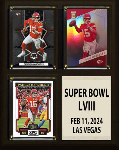 Super Bowl LVIII Patrick Mahomes Kansas City Chiefs 2023 3 Card Plaque