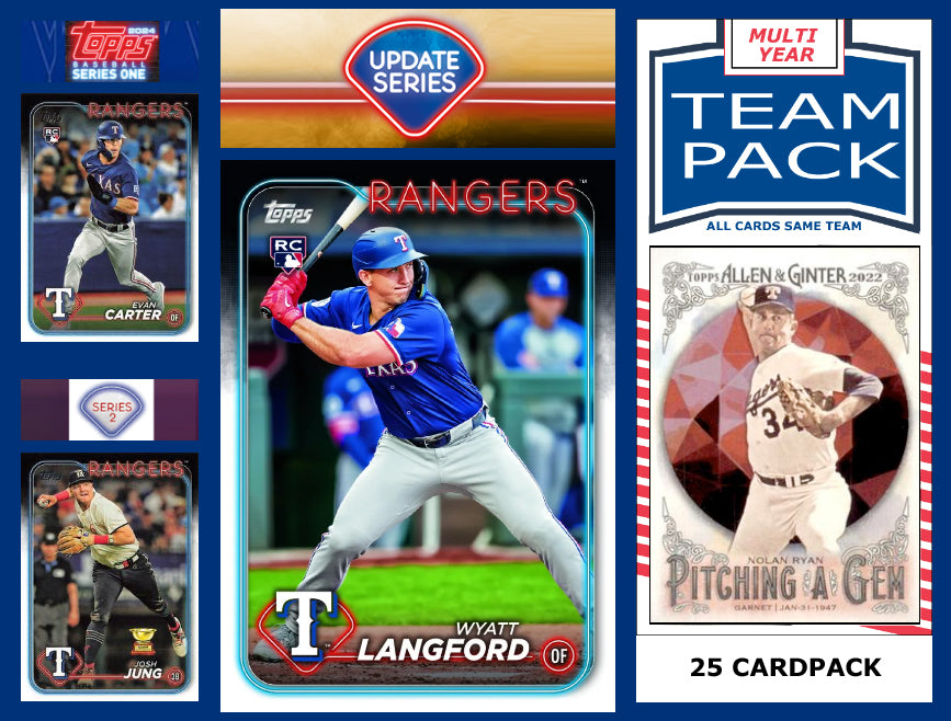 2024 Topps Update + Series 1 + 2 Team Set Texas Rangers Wyatt Langford RC US151 25 Card Pack Nolan Ryan