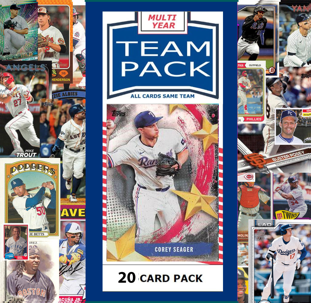 20 Card Multiyear Team Pack Texas Rangers 2024 2023 2025 Corey Seager Topps Stadium Club Archives Chrome Heritage Bowman