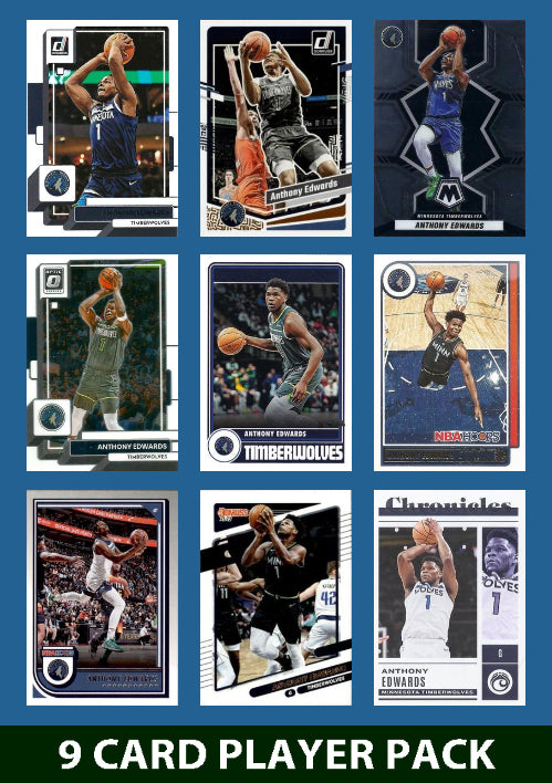 Anthony Edwards 9 Card Player Pack 2023-24 Hoops Panini Minnesota Timberwolves plaque