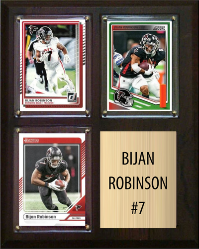 Bijan Robinson Atlanta Falcons football plaque with 3 trading cards and engraved nameplate, 8x10 fan cave display