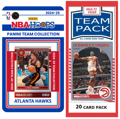 Atlanta Hawks Multiyear Pack 20 Cards Dominique Wilkins + 2024-25 HOOPS Team Set Trae Young plaque