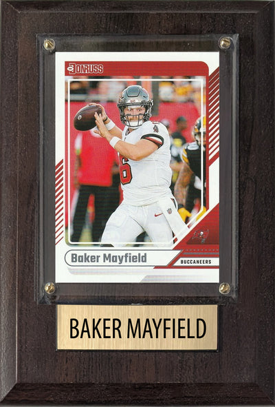 Baker Mayfield Tampa Bay Buccaneers 2025 2024 Donruss Score Prizm Topps 4x6 Gift football plaque with 1 trading card and engraved nameplate, 4x6 fan cave d