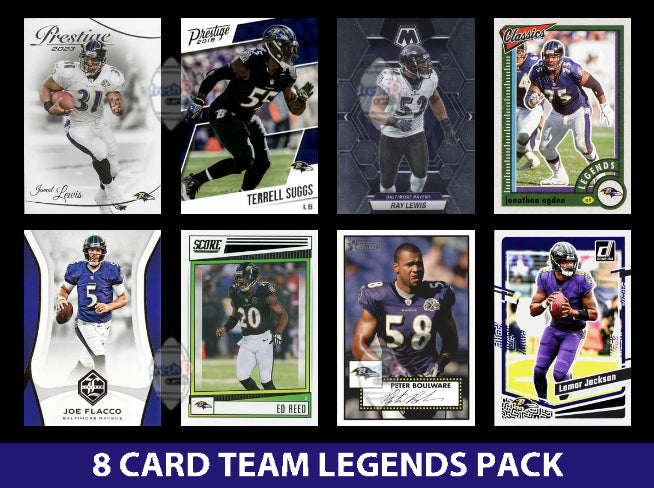 Baltimore Ravens 8 Card Legends Pack Donruss Topps Panini Ray Lewis Lamar Jackson plaque