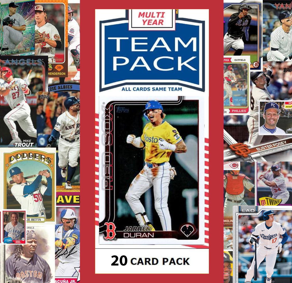 20 Card Multiyear Team Pack Boston Red Sox Jarren Duran 2024 2023 2025 Topps Stadium Club Archives Chrome Heritage Bowman
