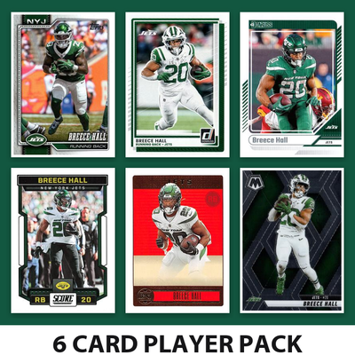 Breece Hall 6 Card Football Player Pack 2026 2025 2024 Topps Donruss Score New York Jets