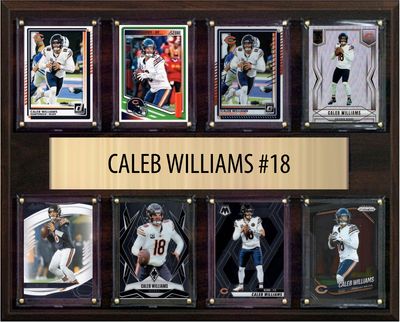 Caleb Williams Chicago Bears football plaque with 8 trading cards and engraved nameplate, 12x15 fan cave display