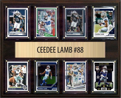 CeeDee Lamb Dallas Cowboys football plaque with 8 trading cards and engraved nameplate, 12x15 fan cave display