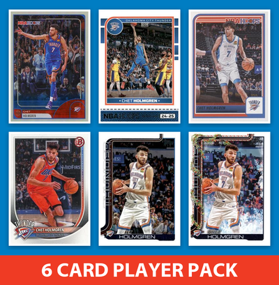 Chet Holmgren 6 Card Player Pack 2025 2024 2023 Hoops Bowman Topps Oklahoma City Thunder