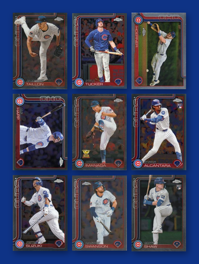 2025 Topps Chrome Chicago Cubs team set - all 9 base cards